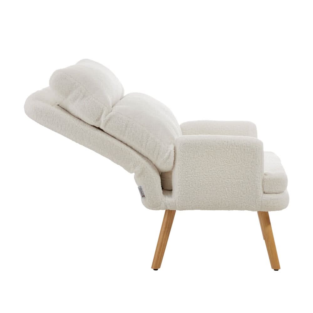 Wooden Legs Velvet Armchair Chair with Footrest