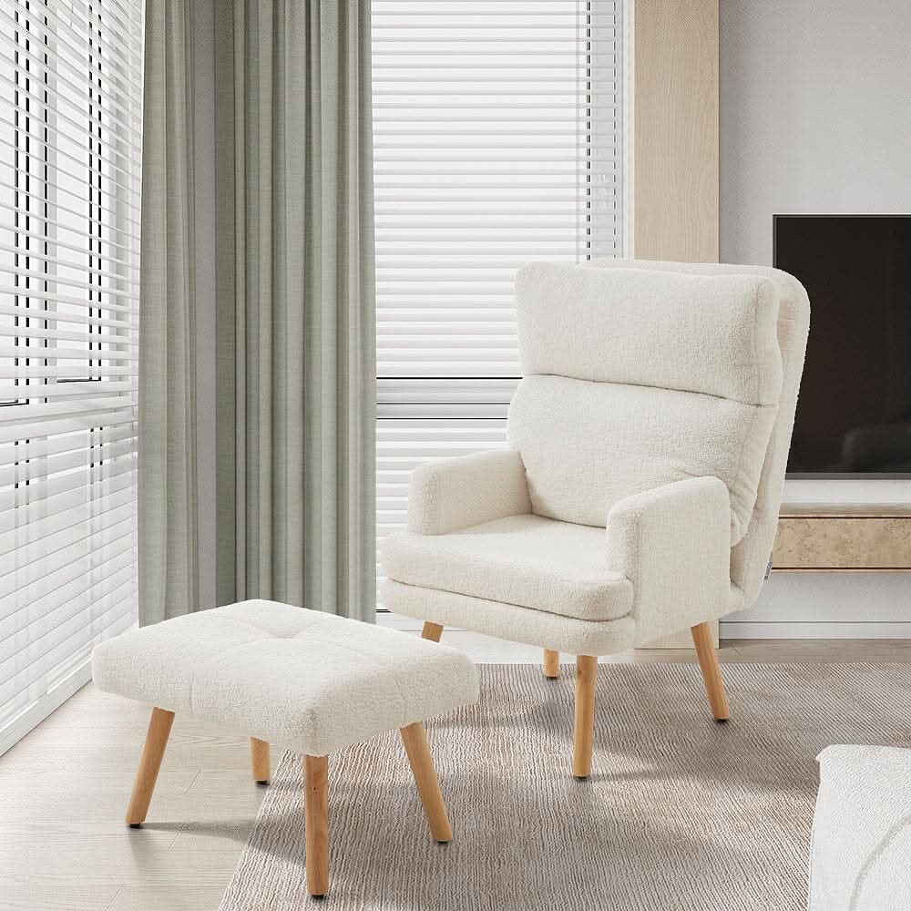 Teddy Fleece Accent Chair with Ottoman