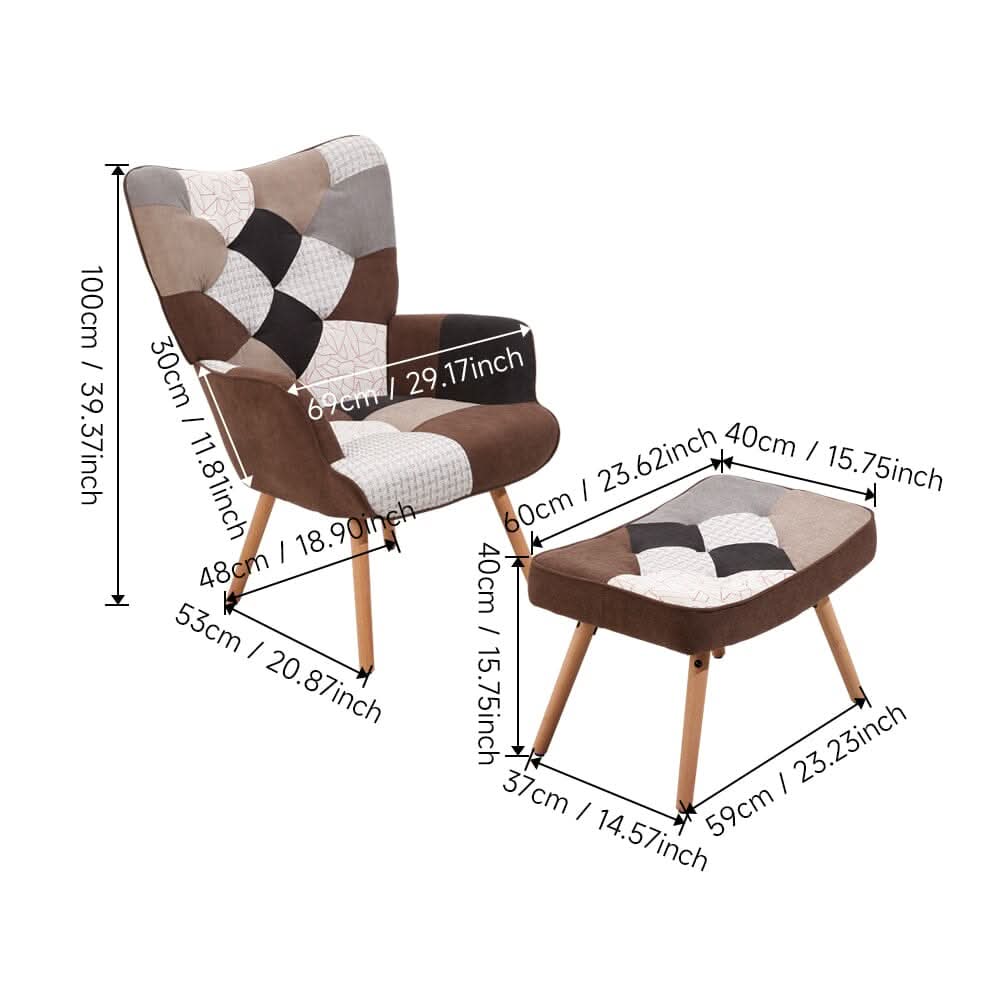 Patchwork Accent Chair with Ottoman