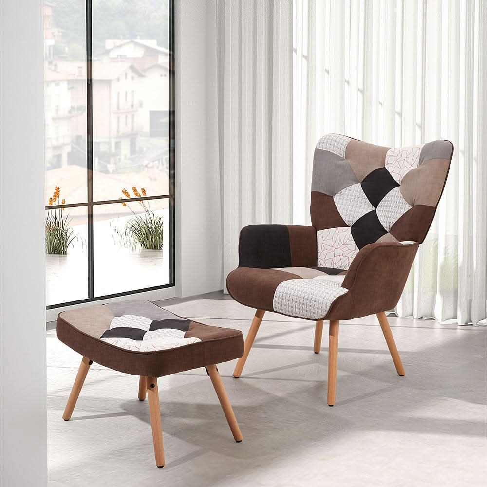 Patchwork Accent Chair with Ottoman