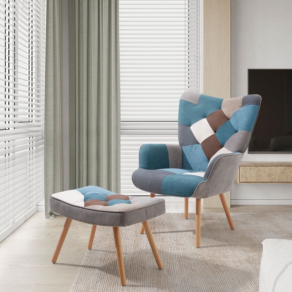 Patchwork Accent Chair with Ottoman