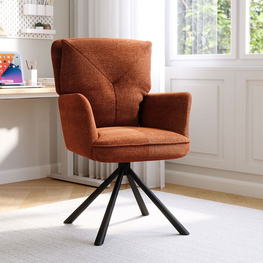 Burnt Orange Chenille Swivel Accent Chair with Y-Stitch Backrest