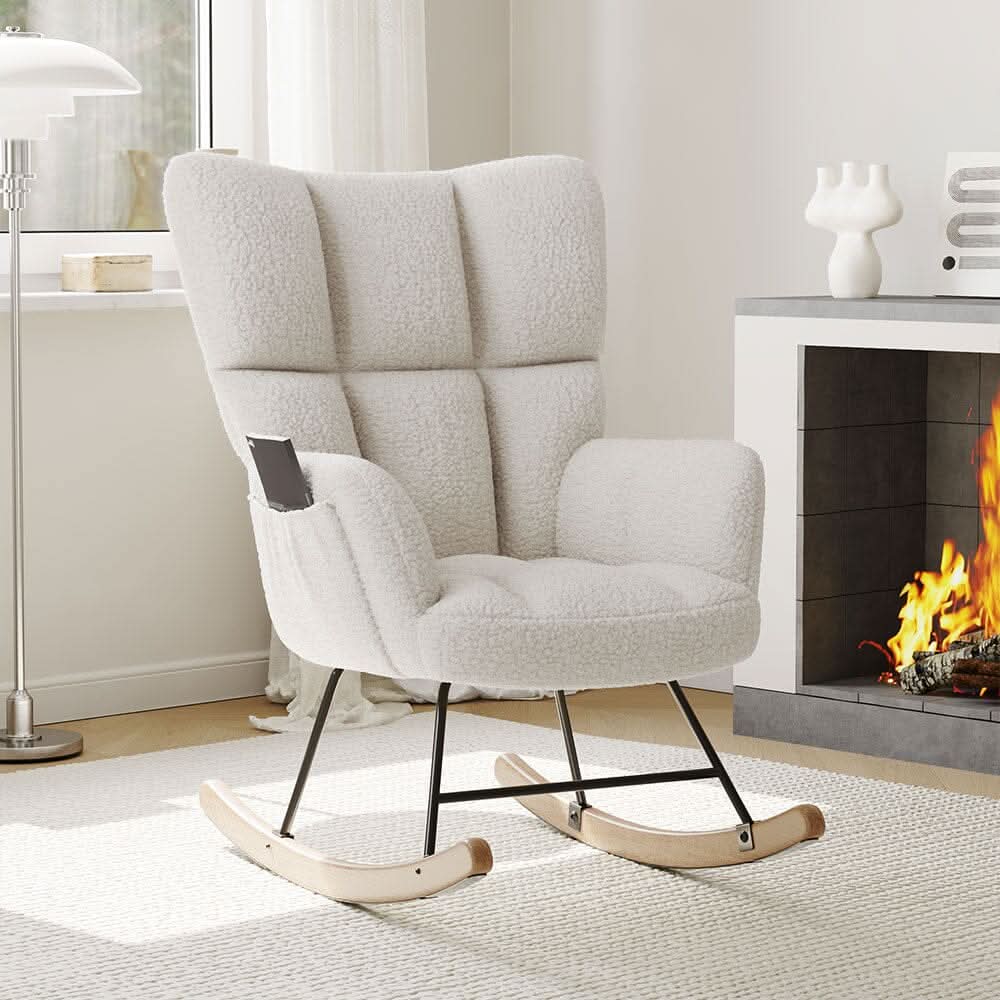 Modern Teddy Fabric Rocking Chair with Side Pocket
