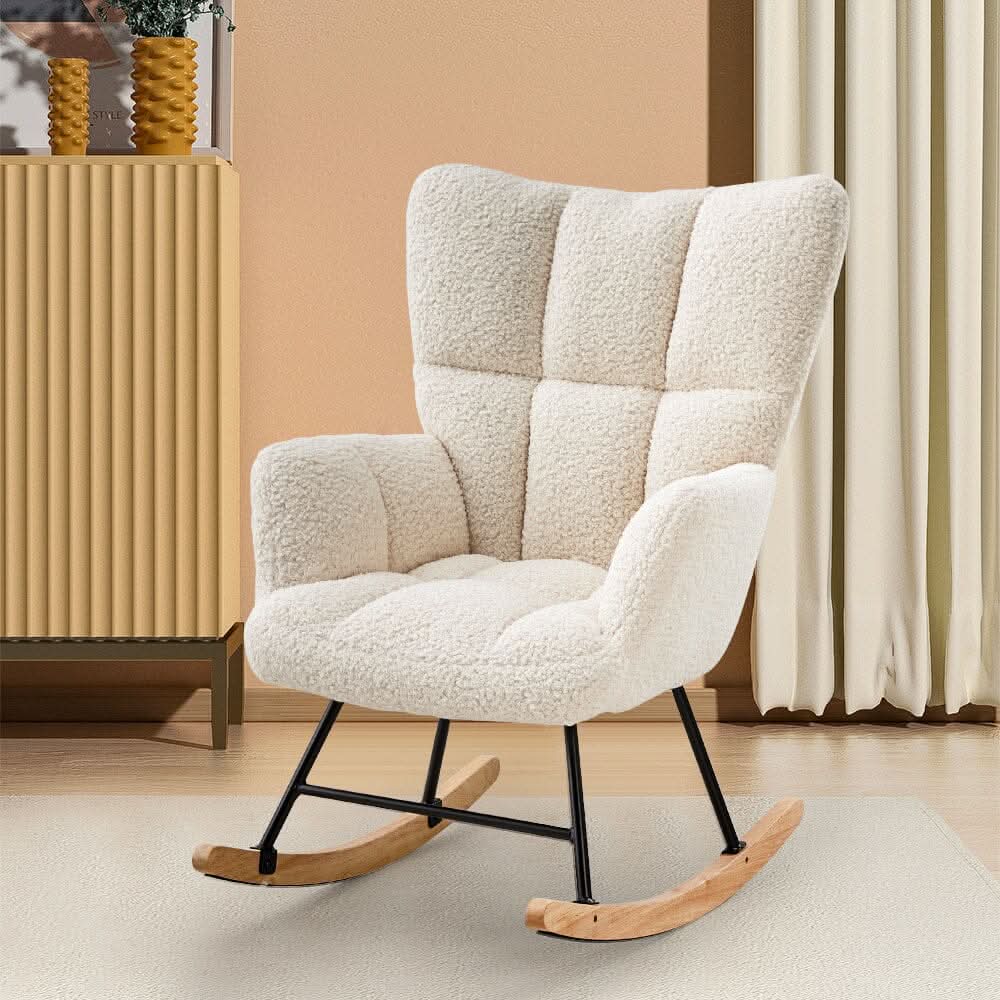 Modern Teddy Fabric Rocking Chair with Side Pocket