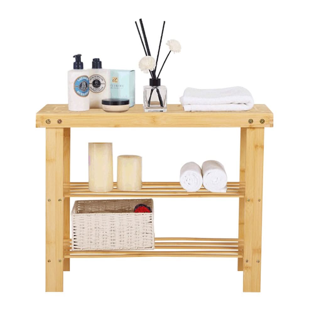 Natural Bamboo 3-Tier Shoe Rack Hallway Storage Organiser