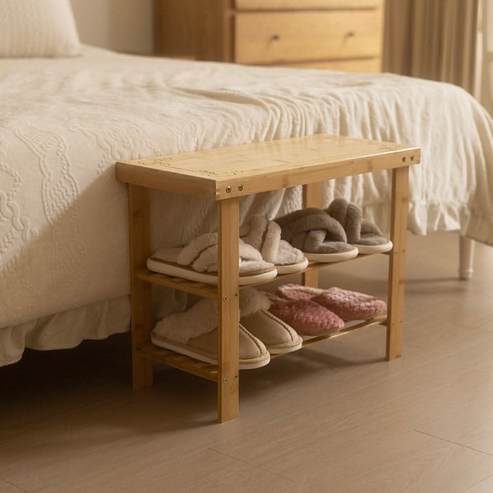 Natural Bamboo 3-Tier Shoe Rack Hallway Storage Organiser