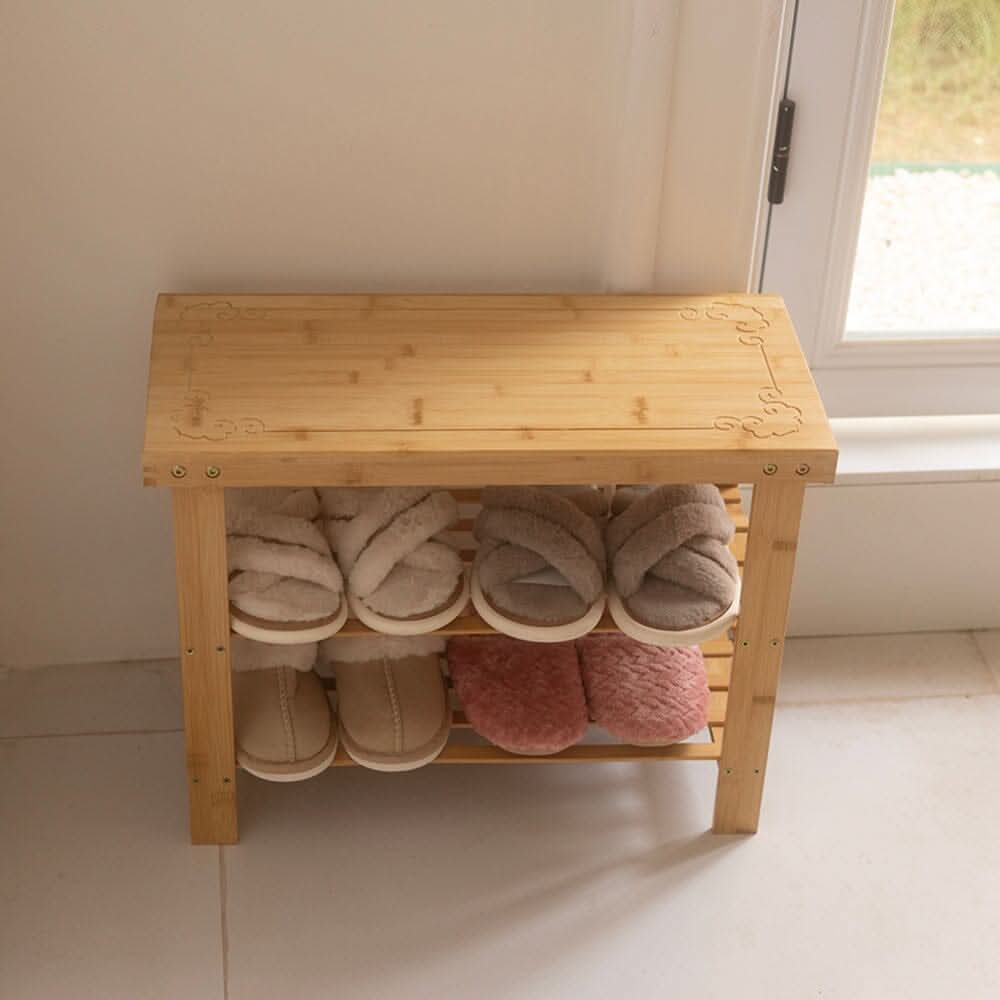 Natural Bamboo 3-Tier Shoe Rack Hallway Storage Organiser