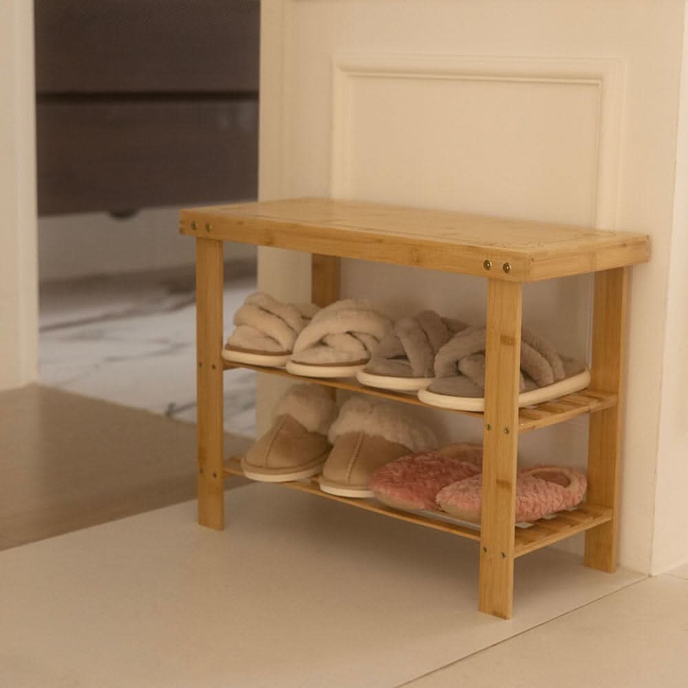 Natural Bamboo 3-Tier Shoe Rack Hallway Storage Organiser