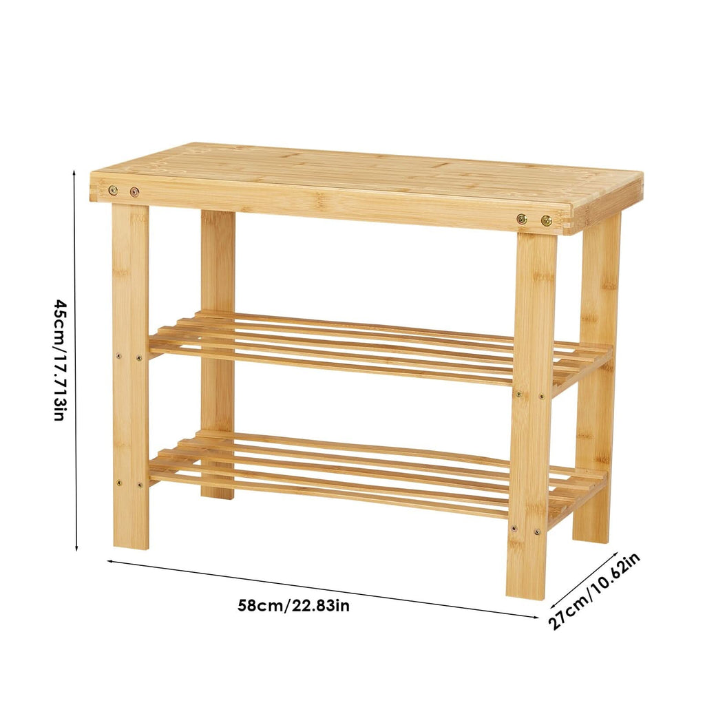 Natural Bamboo 3-Tier Shoe Rack Hallway Storage Organiser