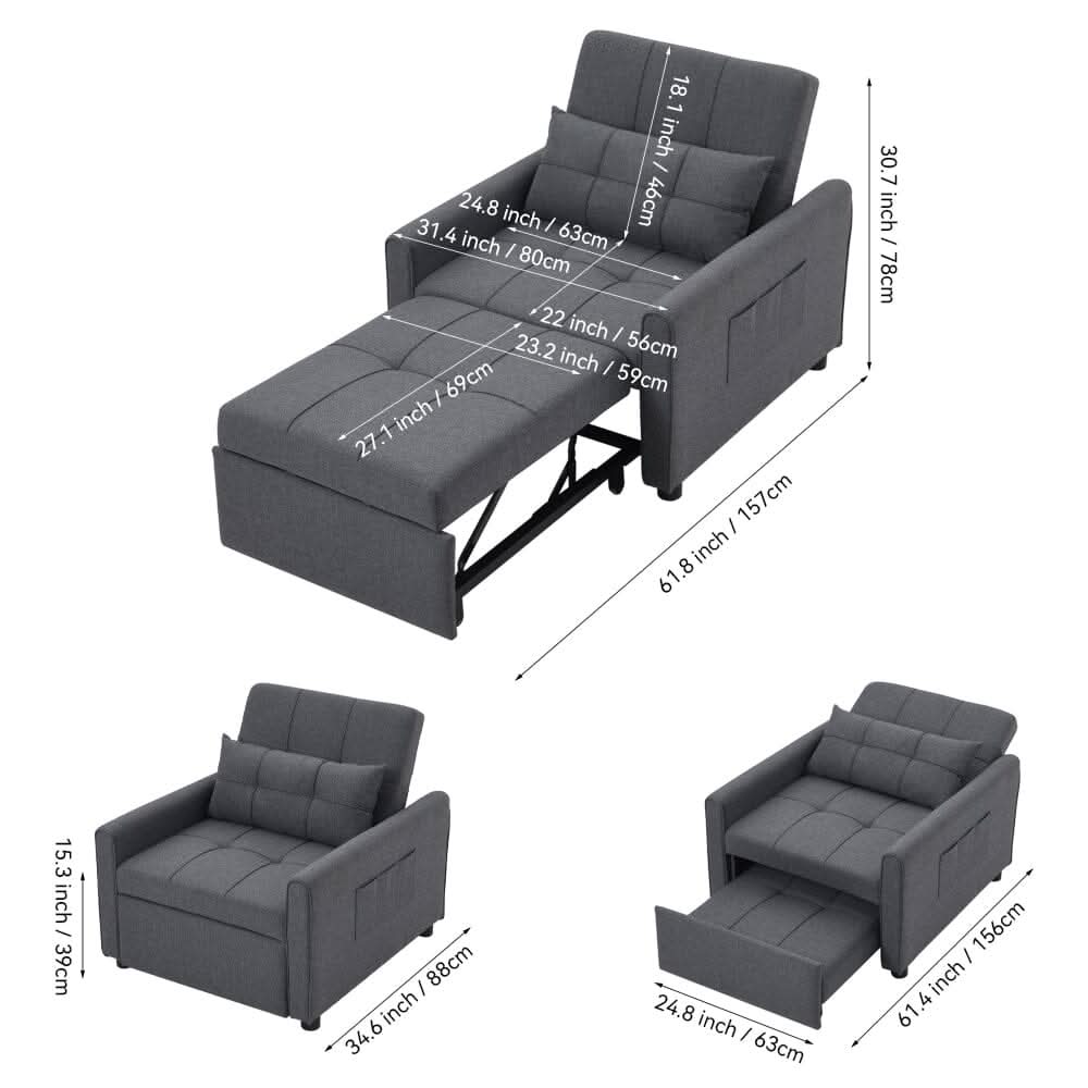 Single Convertible Sofa Bed with Pull Out Mechanism