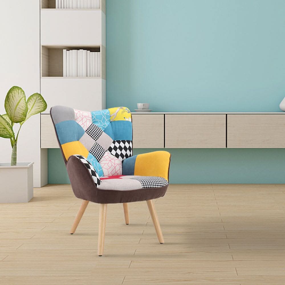 Scandinavian Style Upholstered Accent Chair – Compact Oak Leg Design