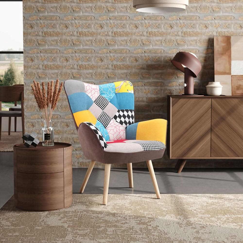 Scandinavian Style Upholstered Accent Chair – Compact Oak Leg Design