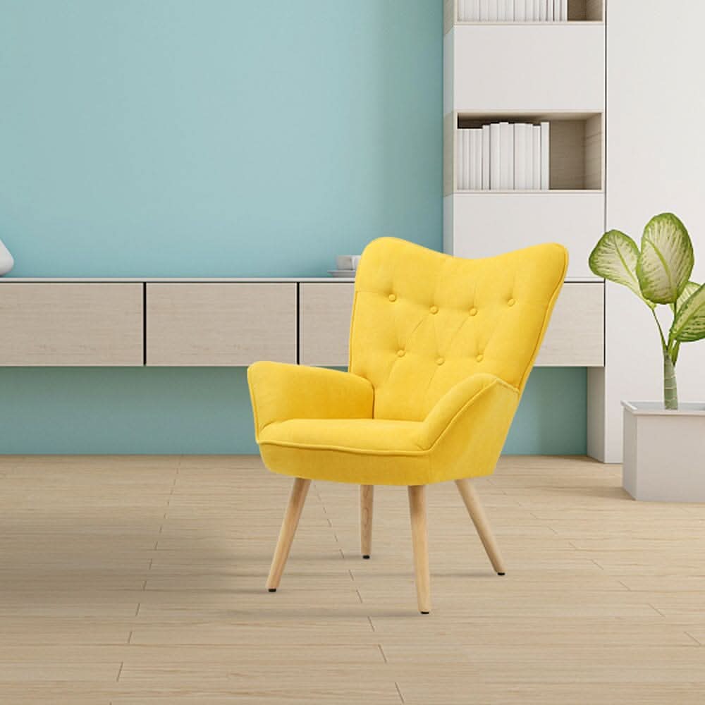 Scandinavian Style Upholstered Accent Chair – Compact Oak Leg Design