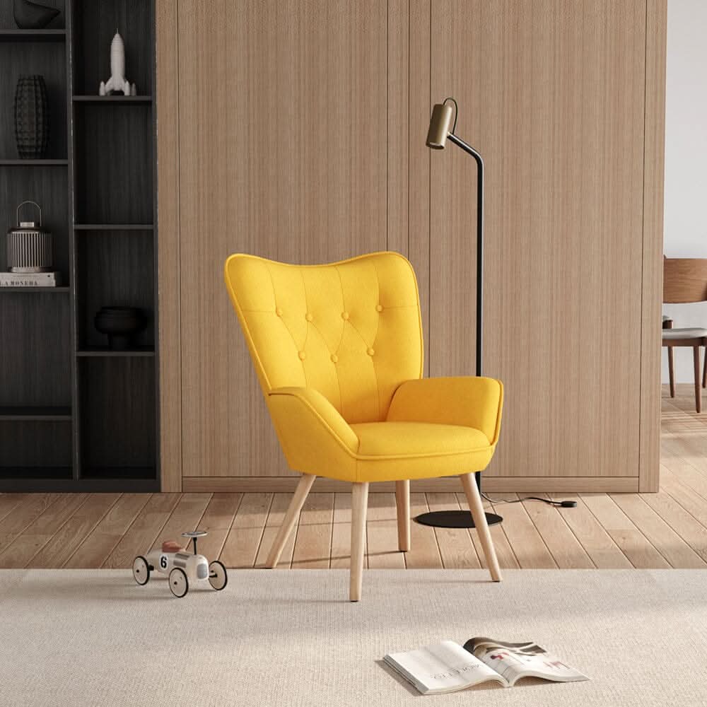 Scandinavian Style Upholstered Accent Chair – Compact Oak Leg Design