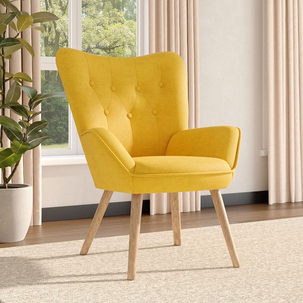 Scandinavian Style Upholstered Accent Chair – Compact Oak Leg Design
