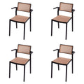 Stackable Plastic Rattan Look Dining Chairs with Armrests – Set of 4
