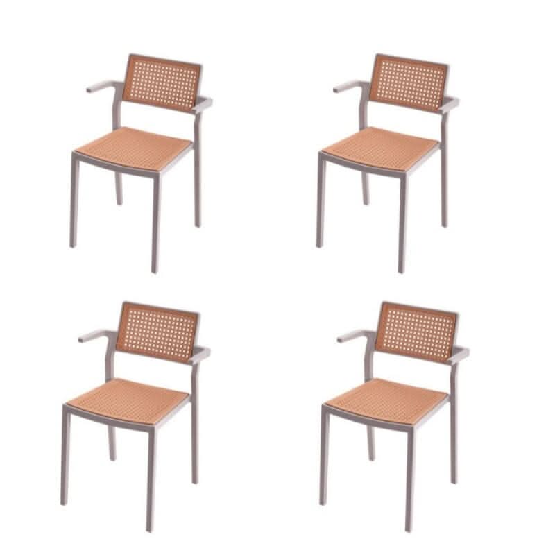 Stackable Plastic Rattan Look Dining Chairs with Armrests – Set of 4