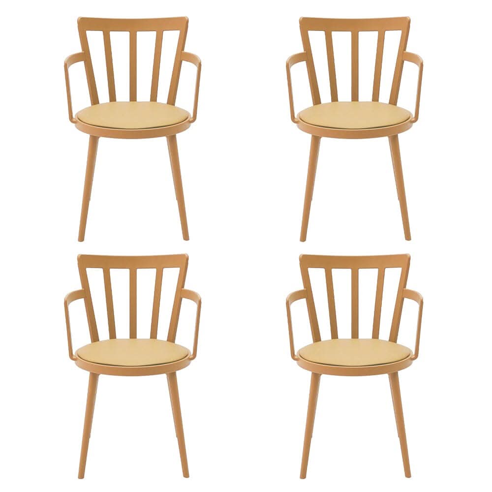 Curved PU Dining Chairs with Armrests – Set of 4