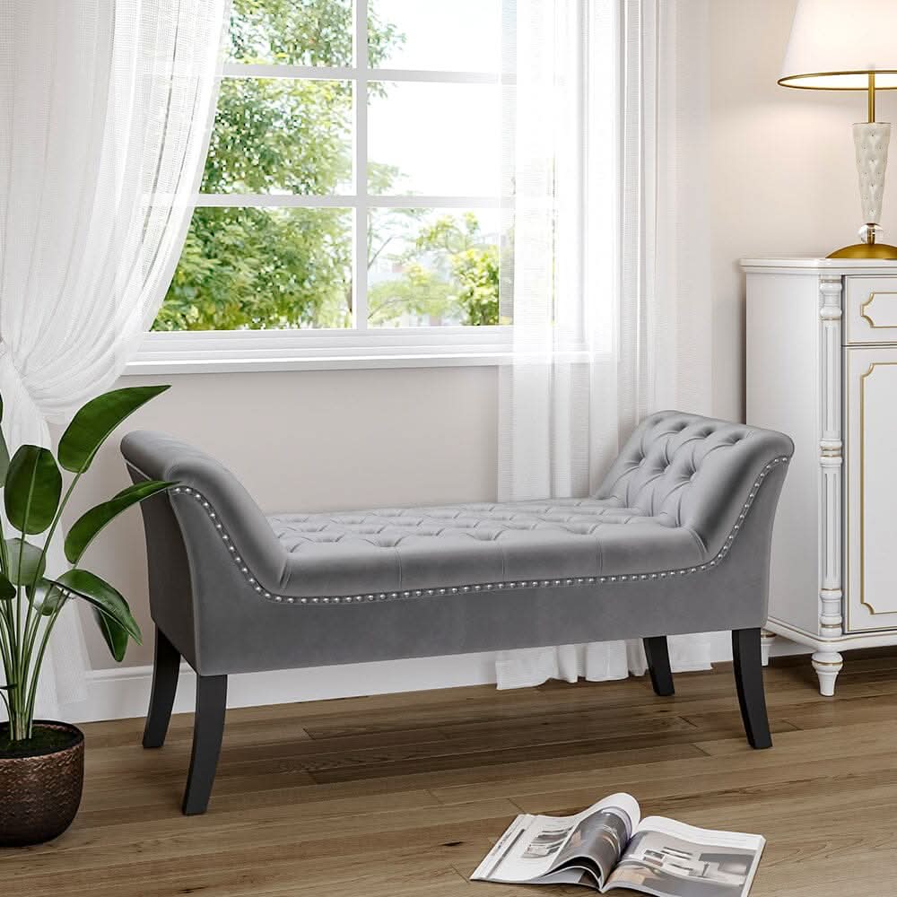 Chesterfield Style Tufted Bedroom Bench Velvet Fabric