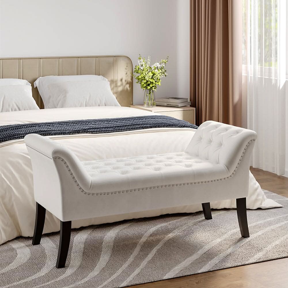 Chesterfield Style Tufted Bedroom Bench Velvet Fabric