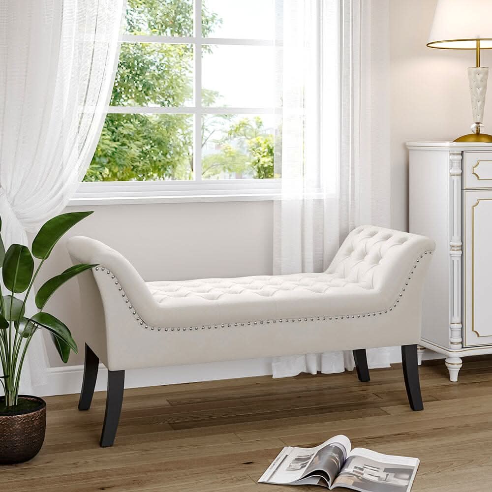 Chesterfield Style Tufted Bedroom Bench Velvet Fabric