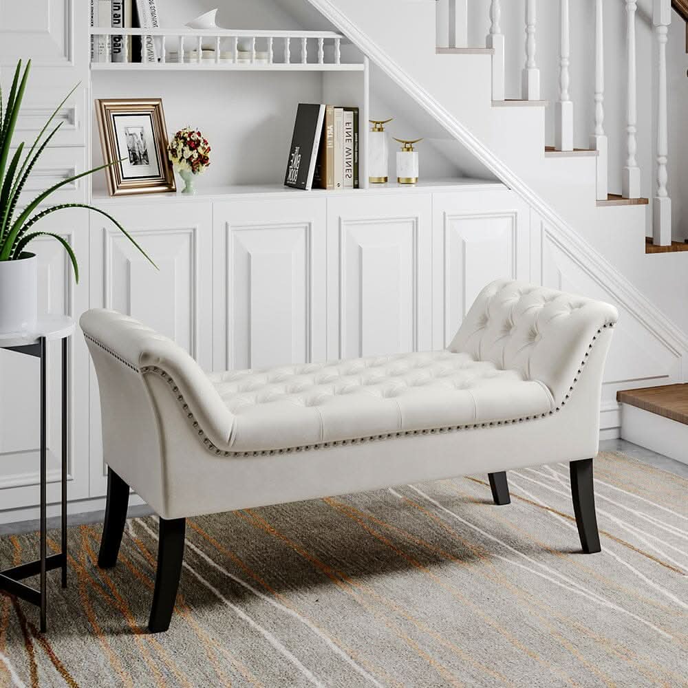 Chesterfield Style Tufted Bedroom Bench Velvet Fabric