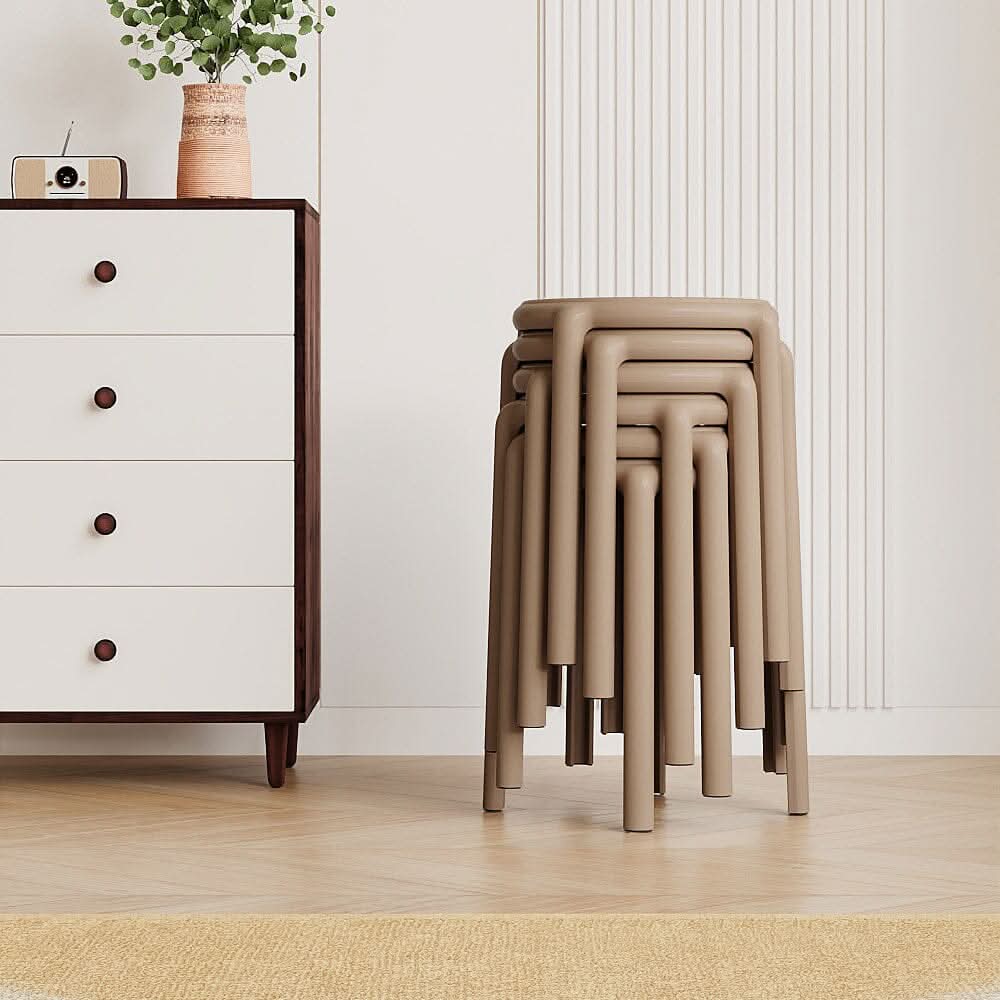 Stackable Rattan-Effect Round Stools PP Plastic