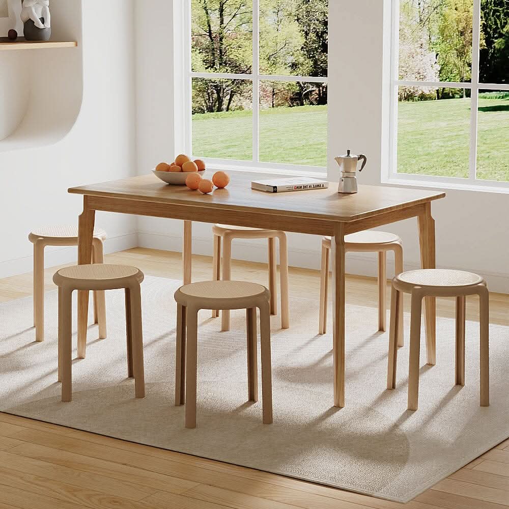 Stackable Rattan-Effect Round Stools PP Plastic