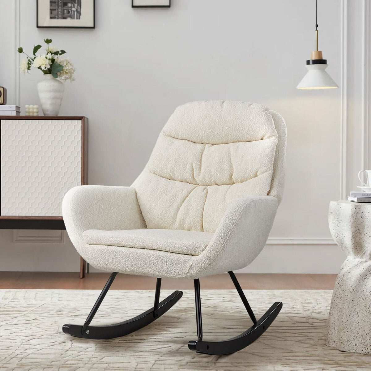 Modern Teddy Fabric Rocking Chair with Black Oak Legs