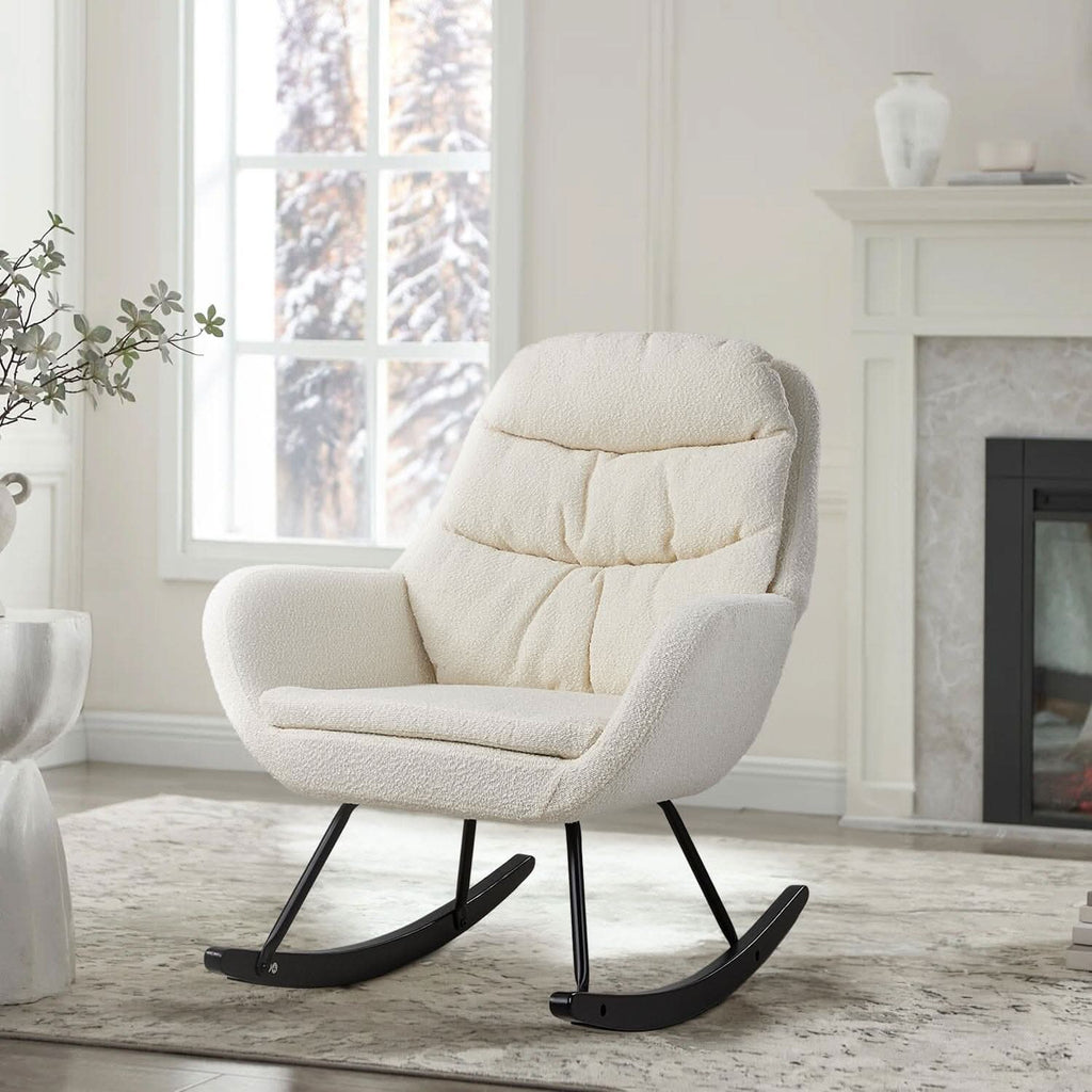 Modern Teddy Fabric Rocking Chair with Black Oak Legs