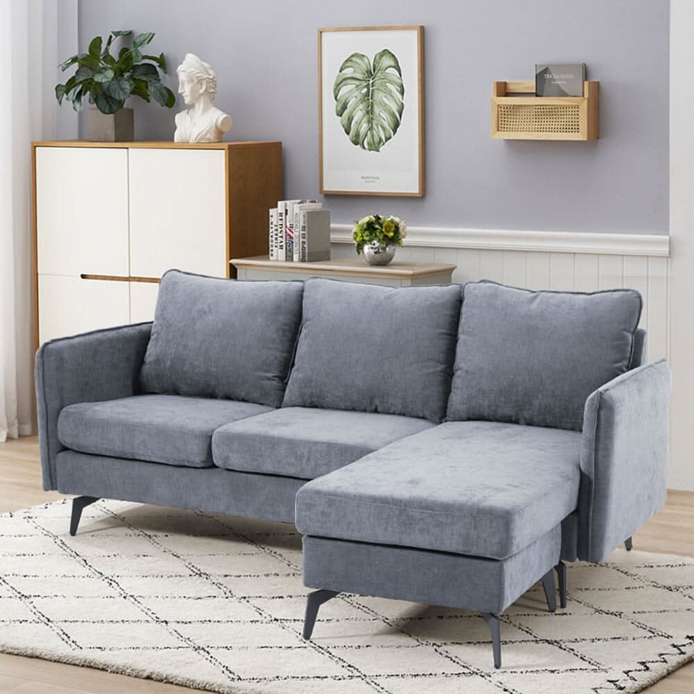Corner Sofa Green Grey Polyester Wooden Frame Spring Cushion Metal Legs