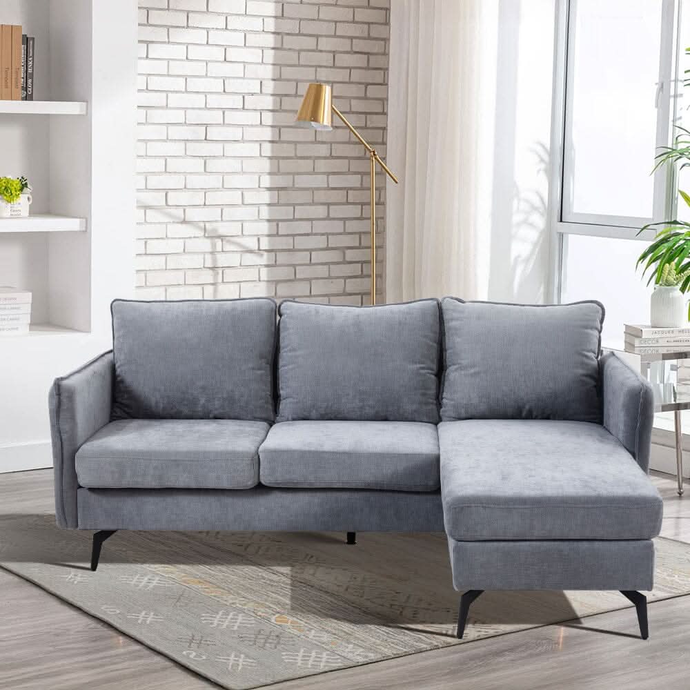 Corner Sofa Green Grey Polyester Wooden Frame Spring Cushion Metal Legs