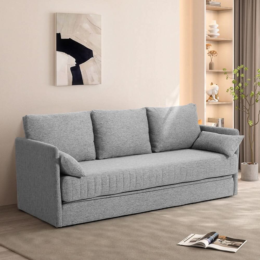 Convertible Sofa Bed with Polyester Upholstery and Cushion Set