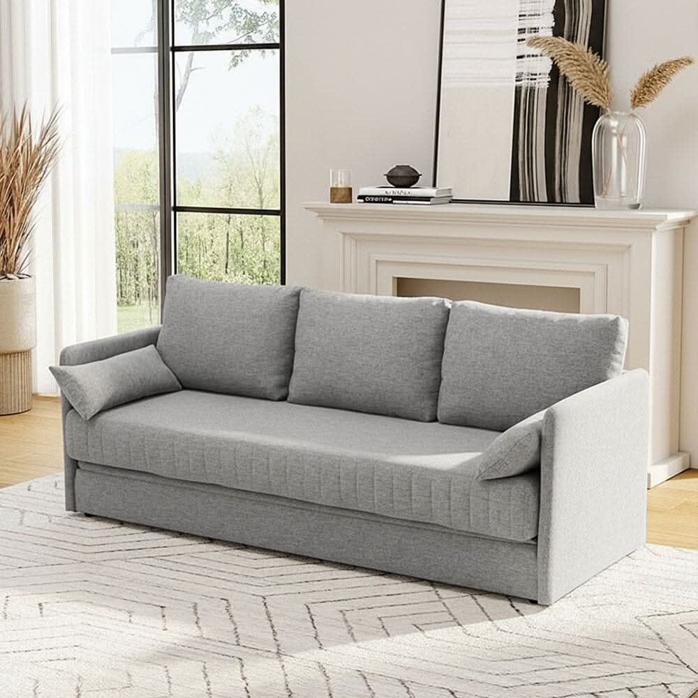 Convertible Sofa Bed with Polyester Upholstery and Cushion Set