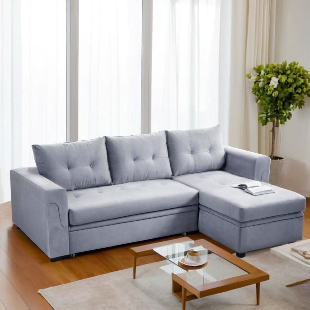 Corner Sofa with Polyester Upholstery and Premium Sponge Filling