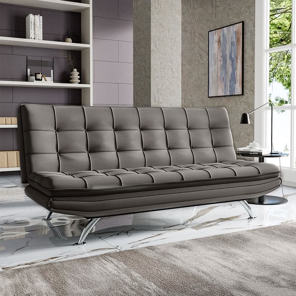 Adjustable Convertible Sofa Bed with Woven Fabric Upholstery