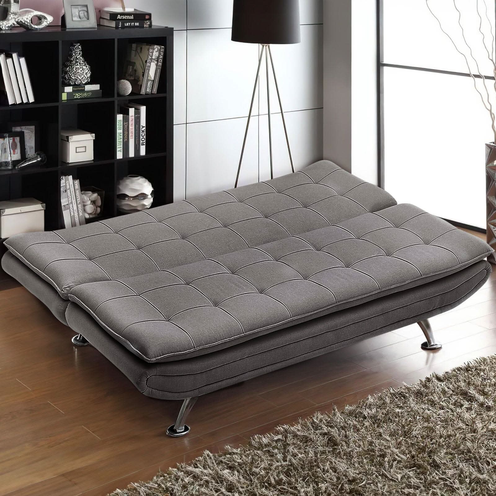 Adjustable Convertible Sofa Bed with Woven Fabric Upholstery