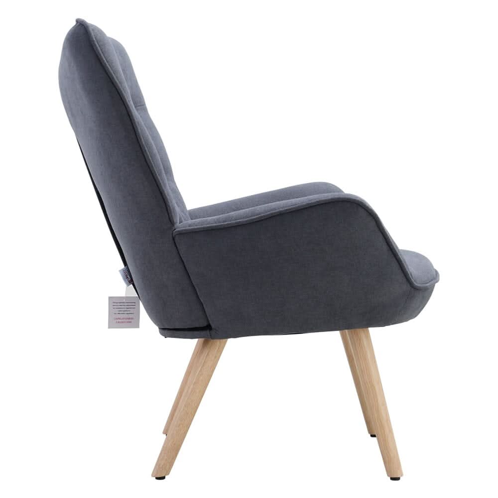 Tufted Button Linen Armchair with Wooden Legs