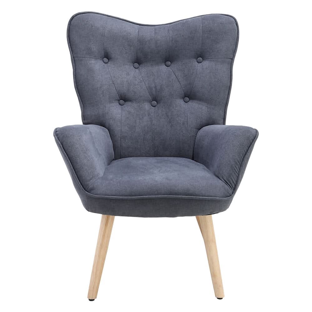 Tufted Button Linen Armchair with Wooden Legs