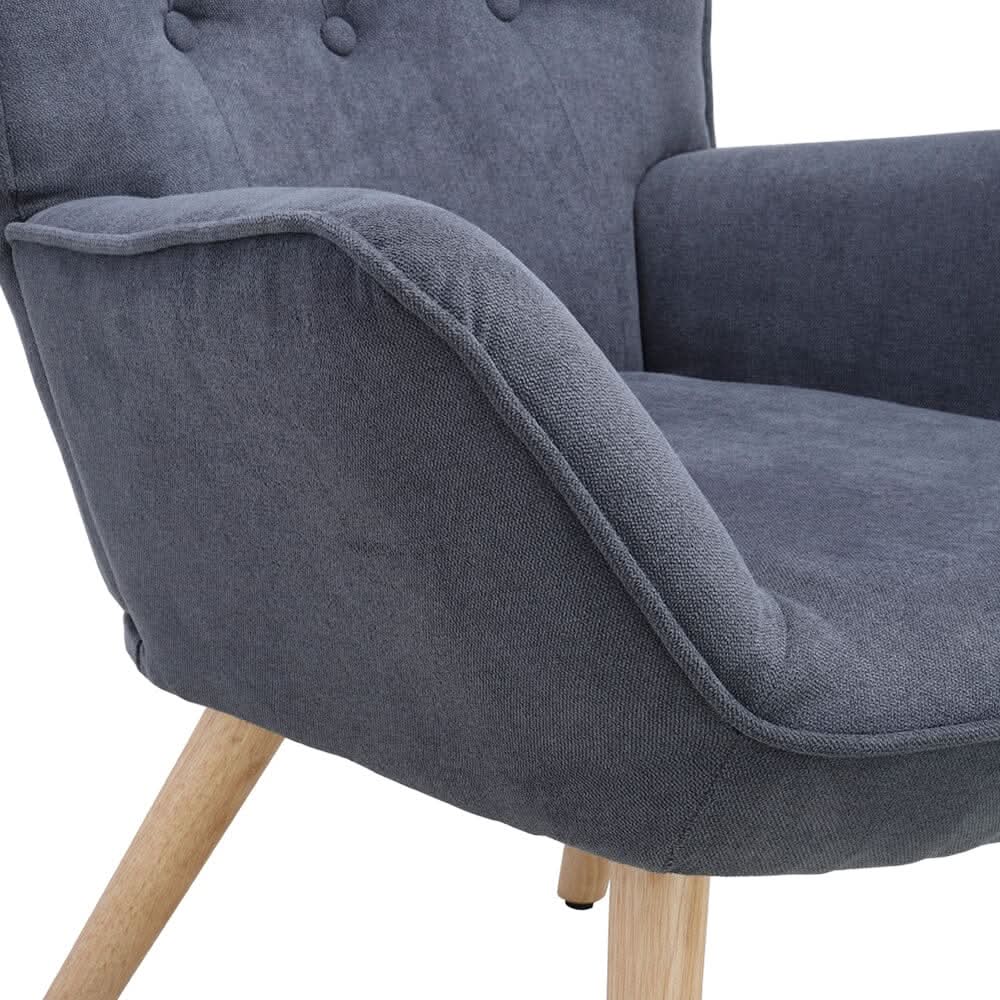 Tufted Button Linen Armchair with Wooden Legs