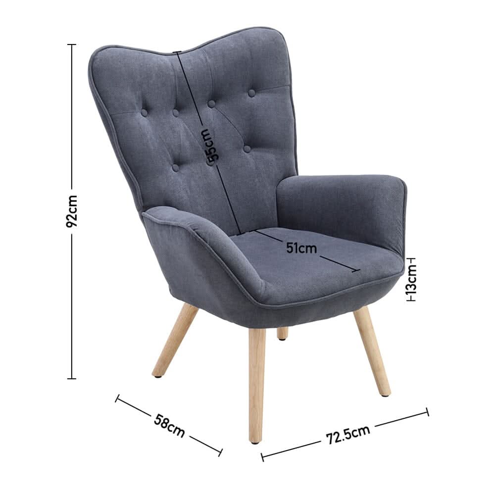Tufted Button Linen Armchair with Wooden Legs