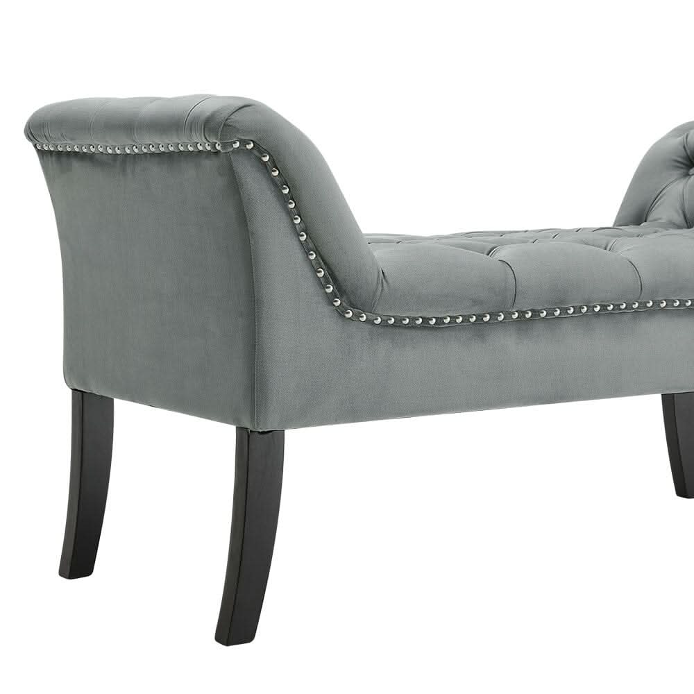 Tufted Velvet Buttoned Bench with Raised Arms