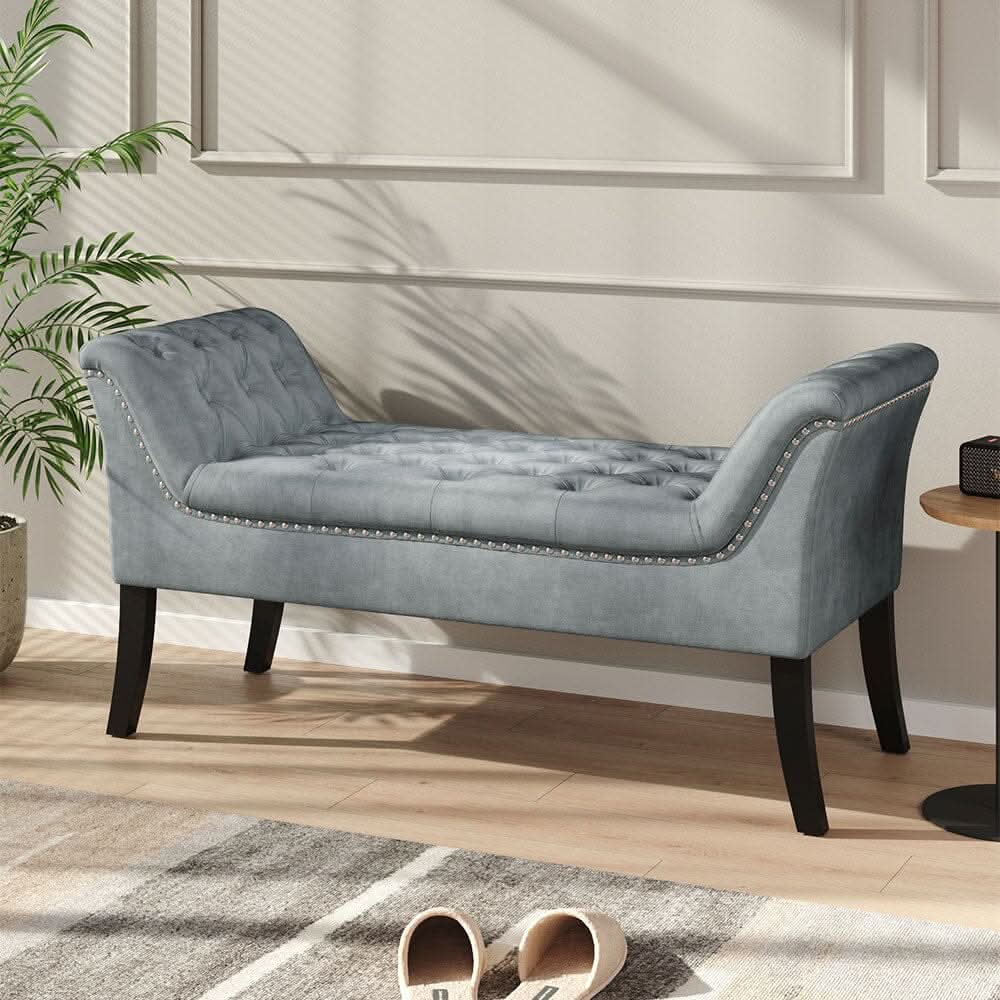 Tufted Velvet Buttoned Bench with Raised Arms