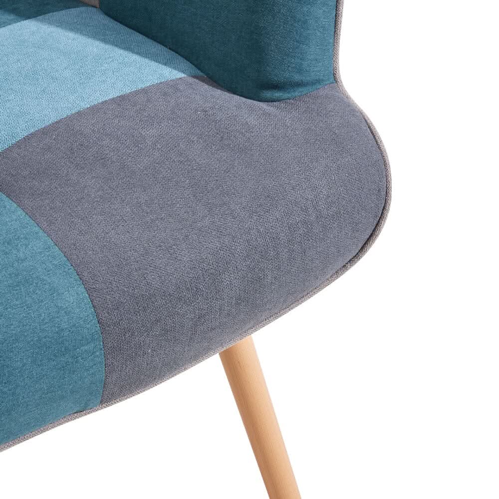 Colour Block Upholstered Wingback Armchair with Footstool