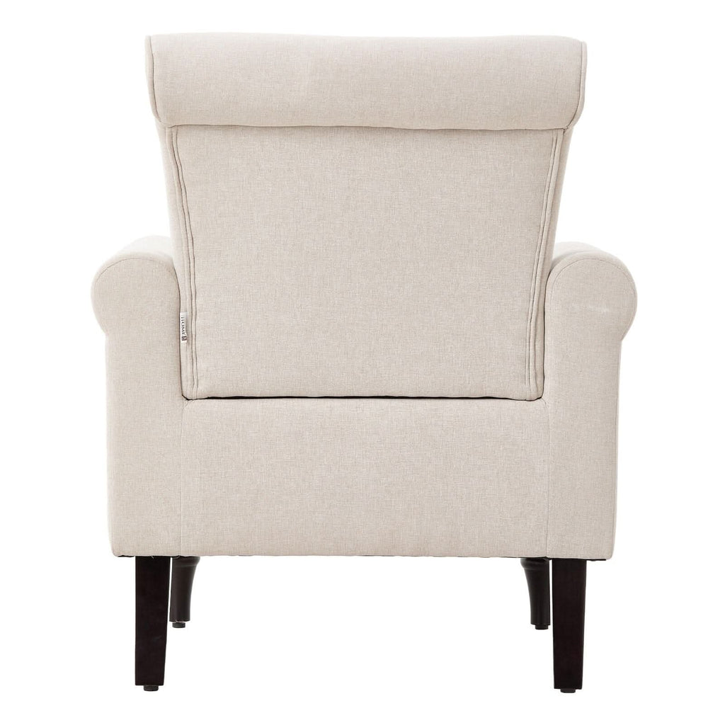 Accent Chair Beige Velvet Linen Studded Detail Rubber Wood Legs