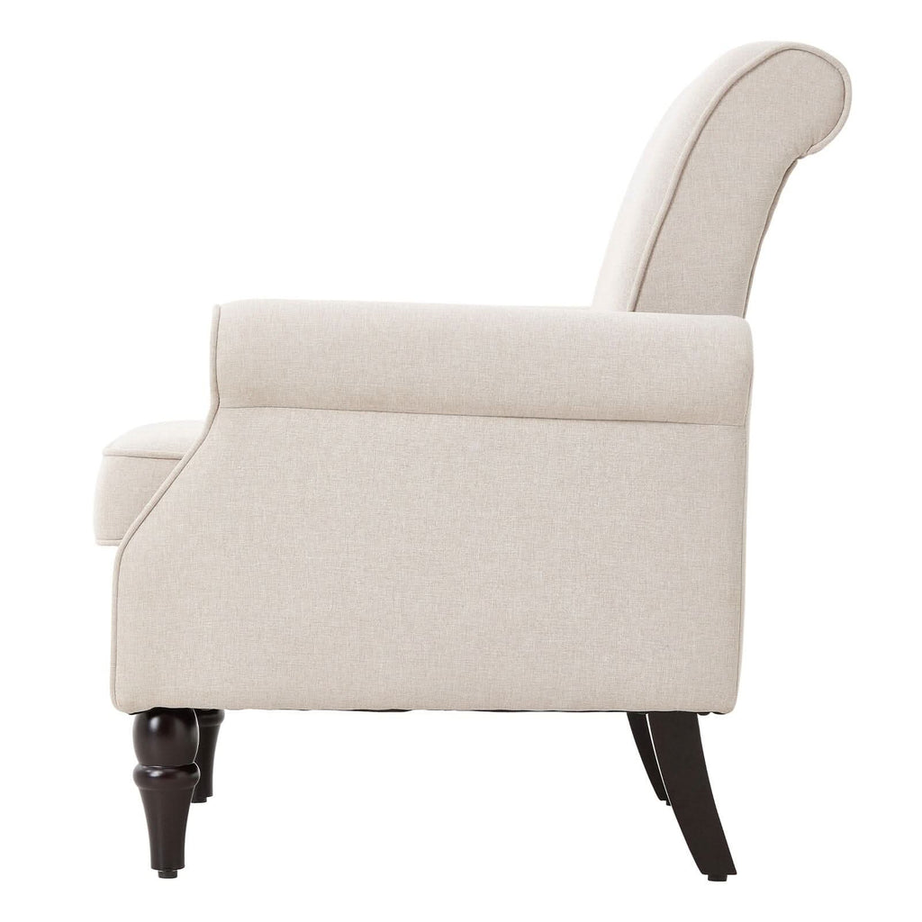 Accent Chair Beige Velvet Linen Studded Detail Rubber Wood Legs
