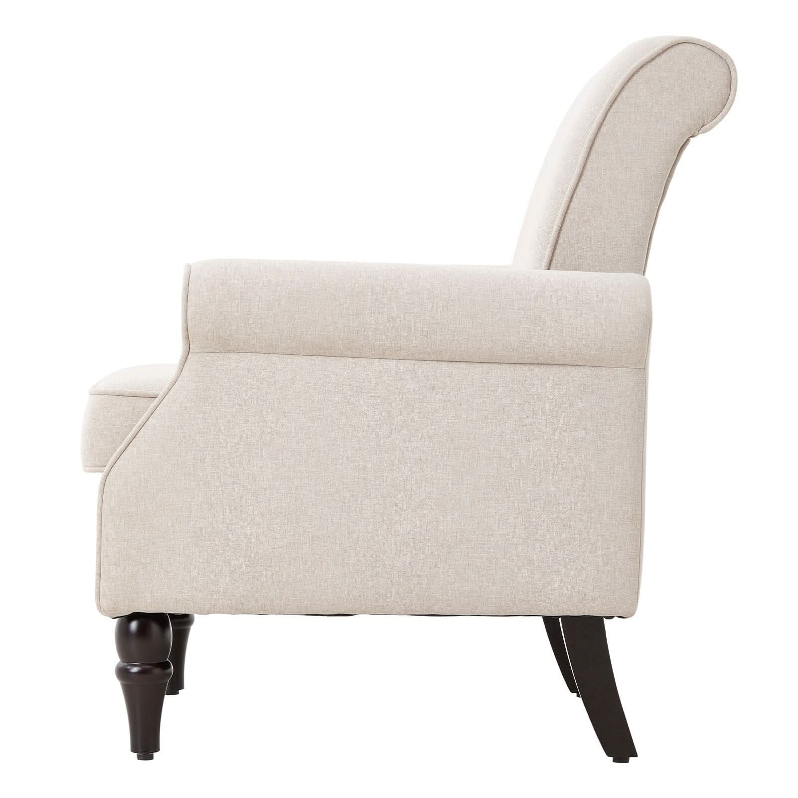 Accent Chair Beige Velvet Linen Studded Detail Rubber Wood Legs