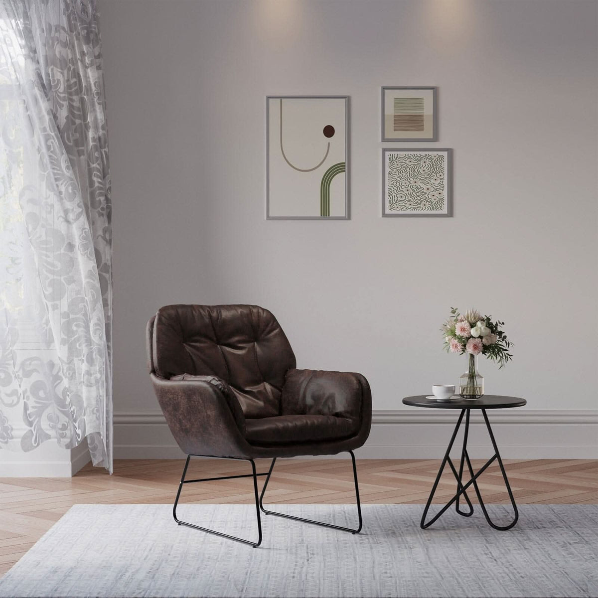 Contemporary Metal Legs Tufted Leisure Armchair
