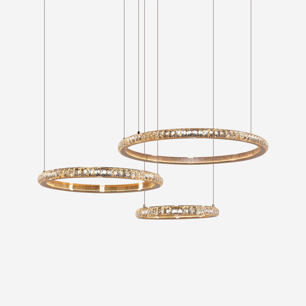 Lightsin Modern Crystal LED Triple-Ring Pendant Chandelier