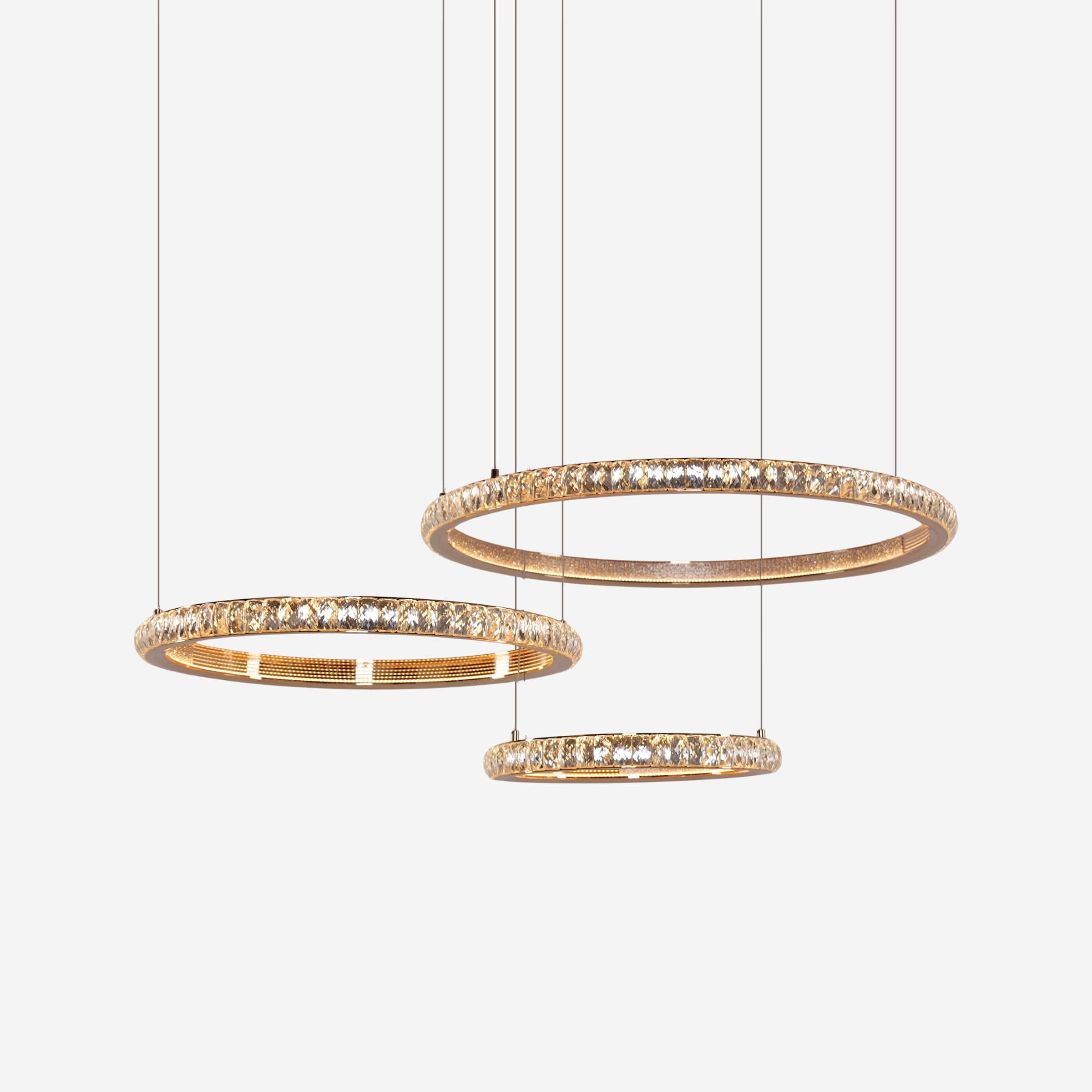 Lightsin Modern Crystal LED Triple-Ring Pendant Chandelier